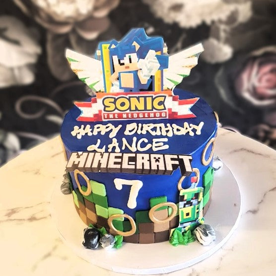 Sonic x Minecraft Cake Gamer's Cake Video Game Cake Vegas Rolling