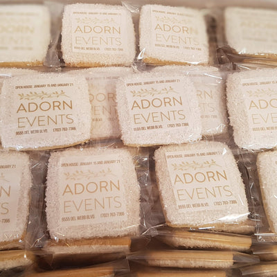 Adorn events, wedding venue, open house, logo cookies, party give away, guest favors