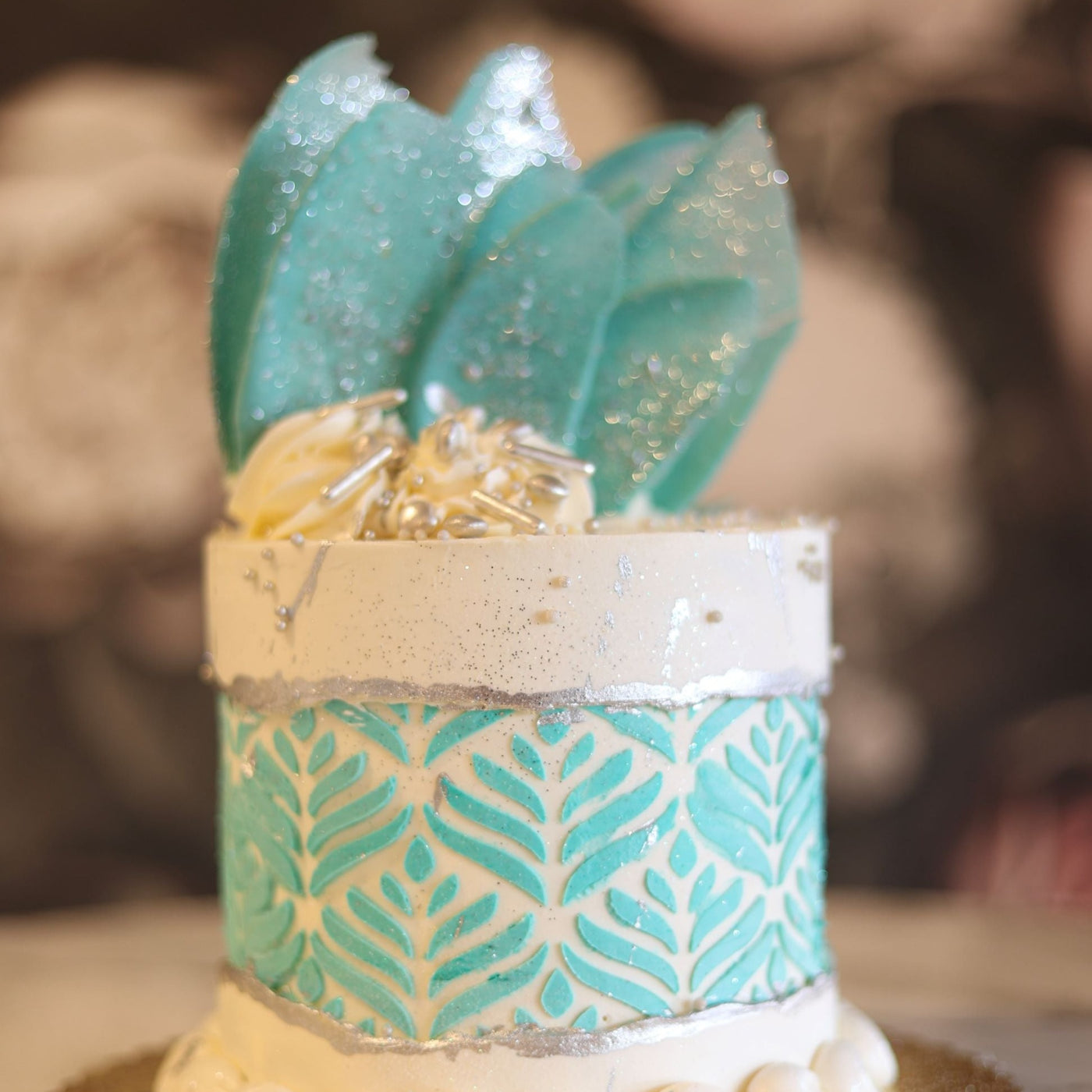 teal birthday theme, cake, silver accents, beautiful cake, lovely, amazing cake, amazing cake, delivery, bake las vegas, wholesale cakes, popular bakery