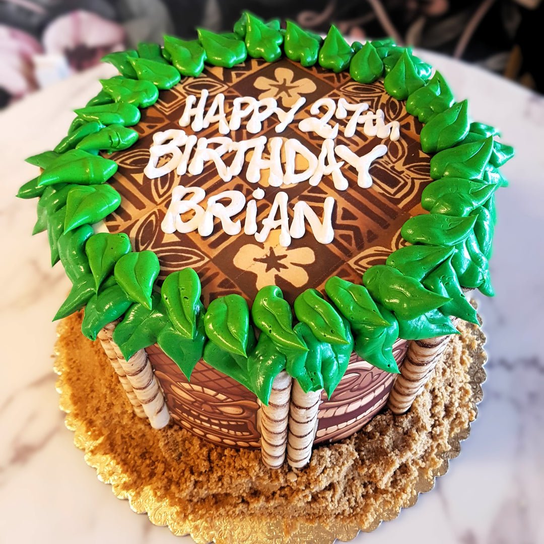 Hawaii cake, luau cake, Polynesian cake, Summer cake, tropical themed cake, beach themed cake, bakery near me, best bakery vegas, July birthday, May Birthday, June birthday 