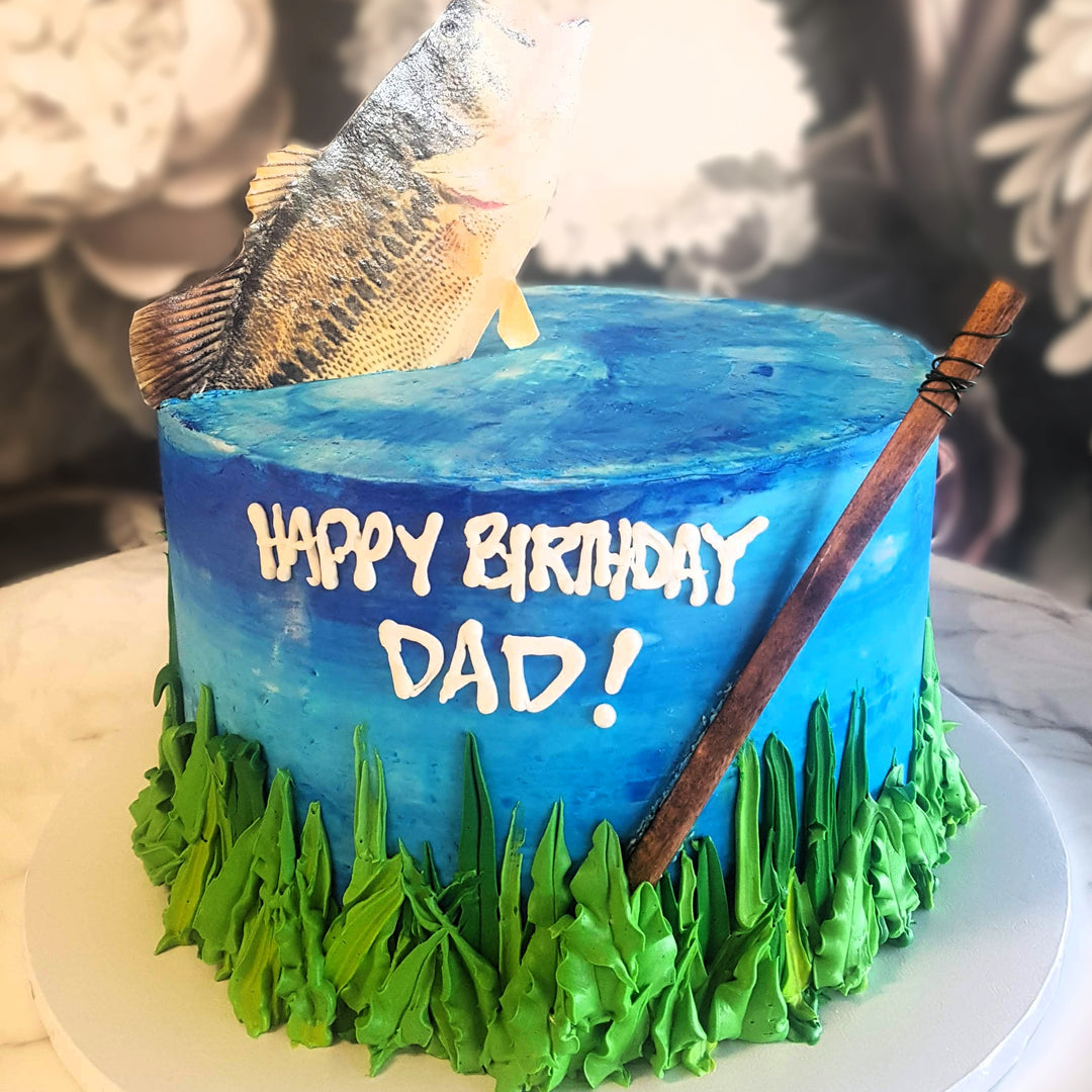 fishing-themed cake, cool cakes, mens birthday, bakery vegas, cake delivery, hobbies