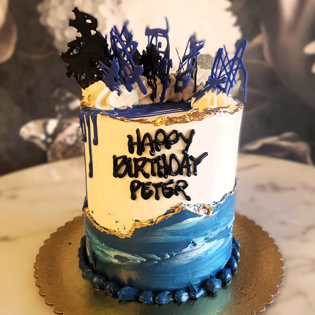 Mens cake, Mens birthday, Mens Luxury Cake, Best cake vegas, Cake delivery Vegas, Bakery near me, blue and white cake, white gold cake