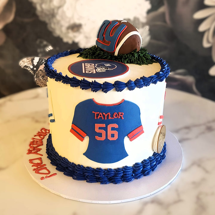 Football, Sports cake, cake delivery vegas, bakery near me, cake for men, Superbowl, touchdown, mens birthday, Strahan, Giants football