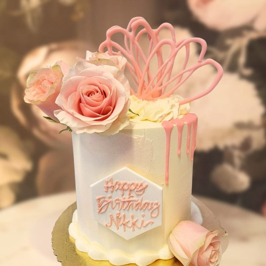 cake for girls, blush pink cake, cake delivery vegas, bakery near me, luxury cake, old lady cake, 50s women, 60th birthday, 65th birthday, mom's birthday, Mother's Day, girls cake, debut, lady's party