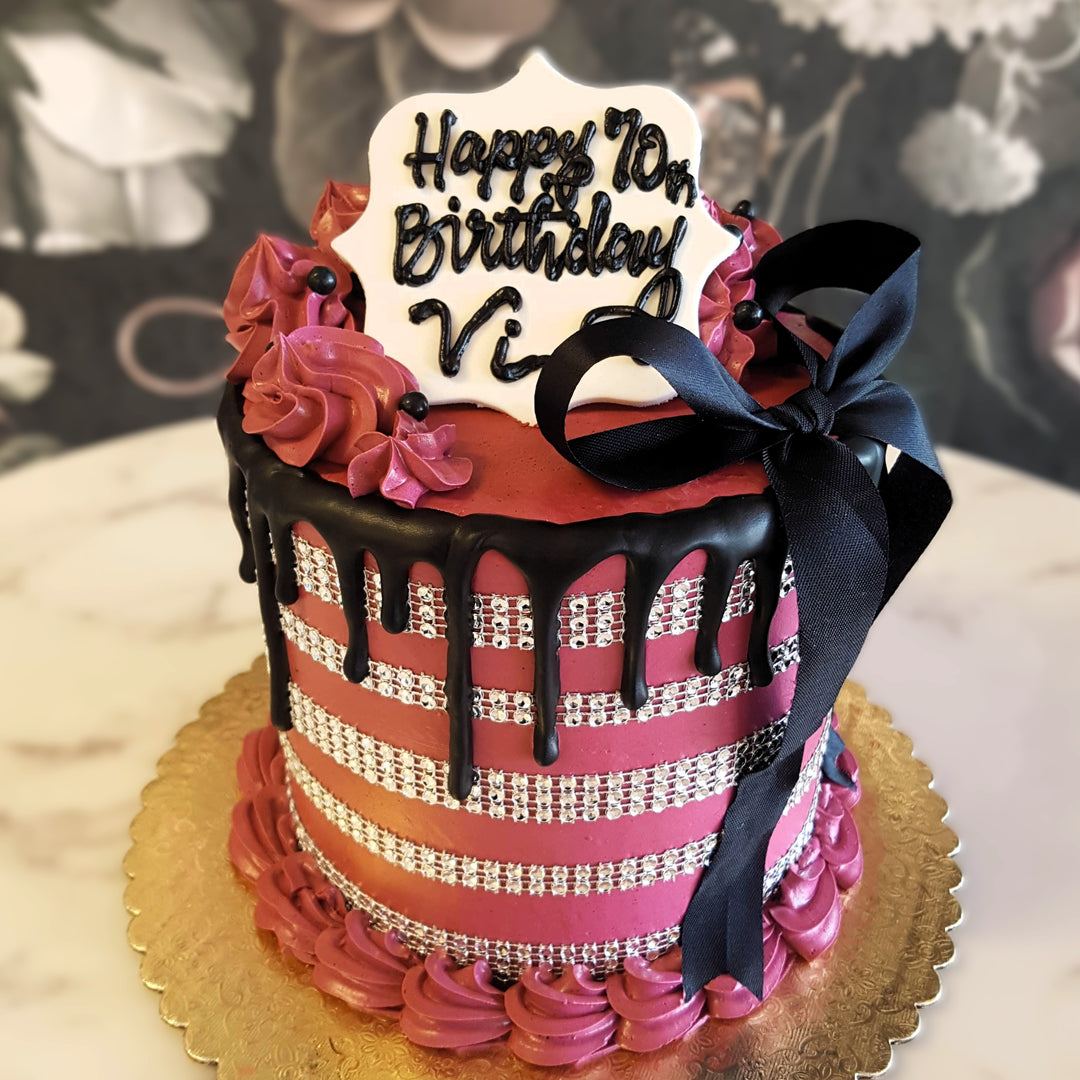 cake for her, cake for ladies, cake delivery vegas, bakery near me, classic cake, cake for mom, cake for girlfriend, mom's birthday, rhinestones, shimmer, ribbon, girly cake