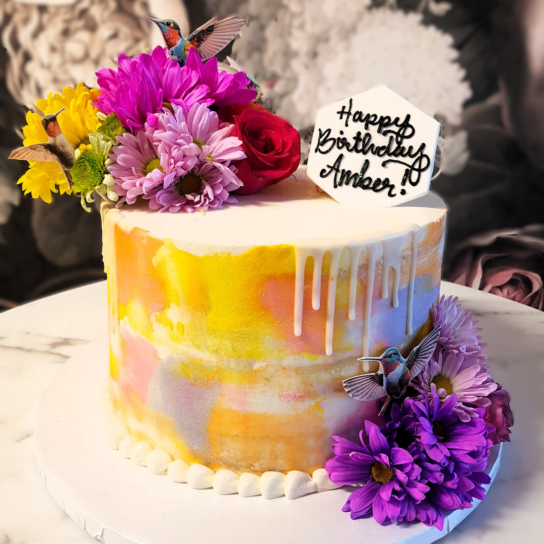 Spring themed cake, pastel floral cake, cake for girls, cake delivery vegas, bakery near me, old lady cake, 50s women, 60th birthday, 65th birthday, mom's birthday