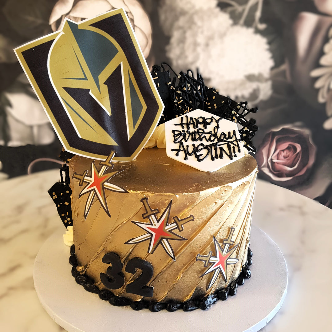 Golden Knights, hockey cake, sports, hobbies, mens cake, bakery vegas 