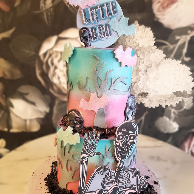 Halloween Cake, Holiday cake vegas, bakery near me, cake delivery vegas, halloween party cake, Little Boo, Skeleton Cake, gender reveal, boy or girl, what will you be, October pregnancy announcement, skeleton themed baby shower