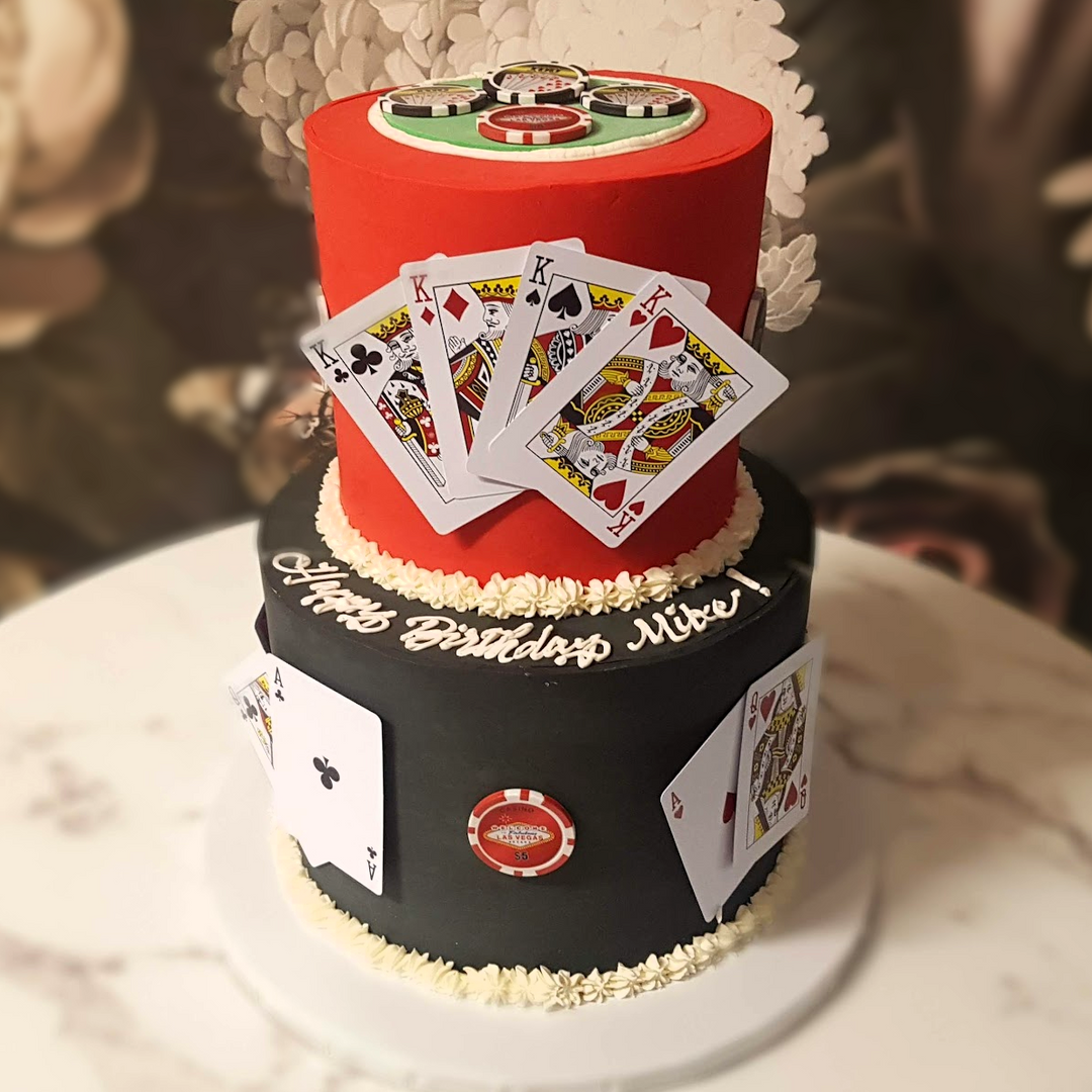Mens cake, womens cake, poker, gamble cake, luxury cake, party cake, cake delivery vegas, casino, hobbies, cards, chips, dice