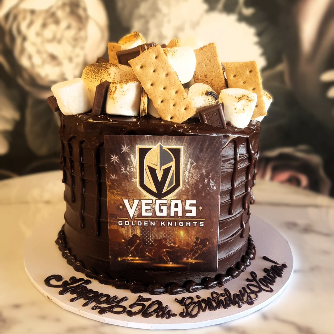 Golden Knights, hockey cake, s'mores cake, sports, hobbies, mens cake, bakery vegas 