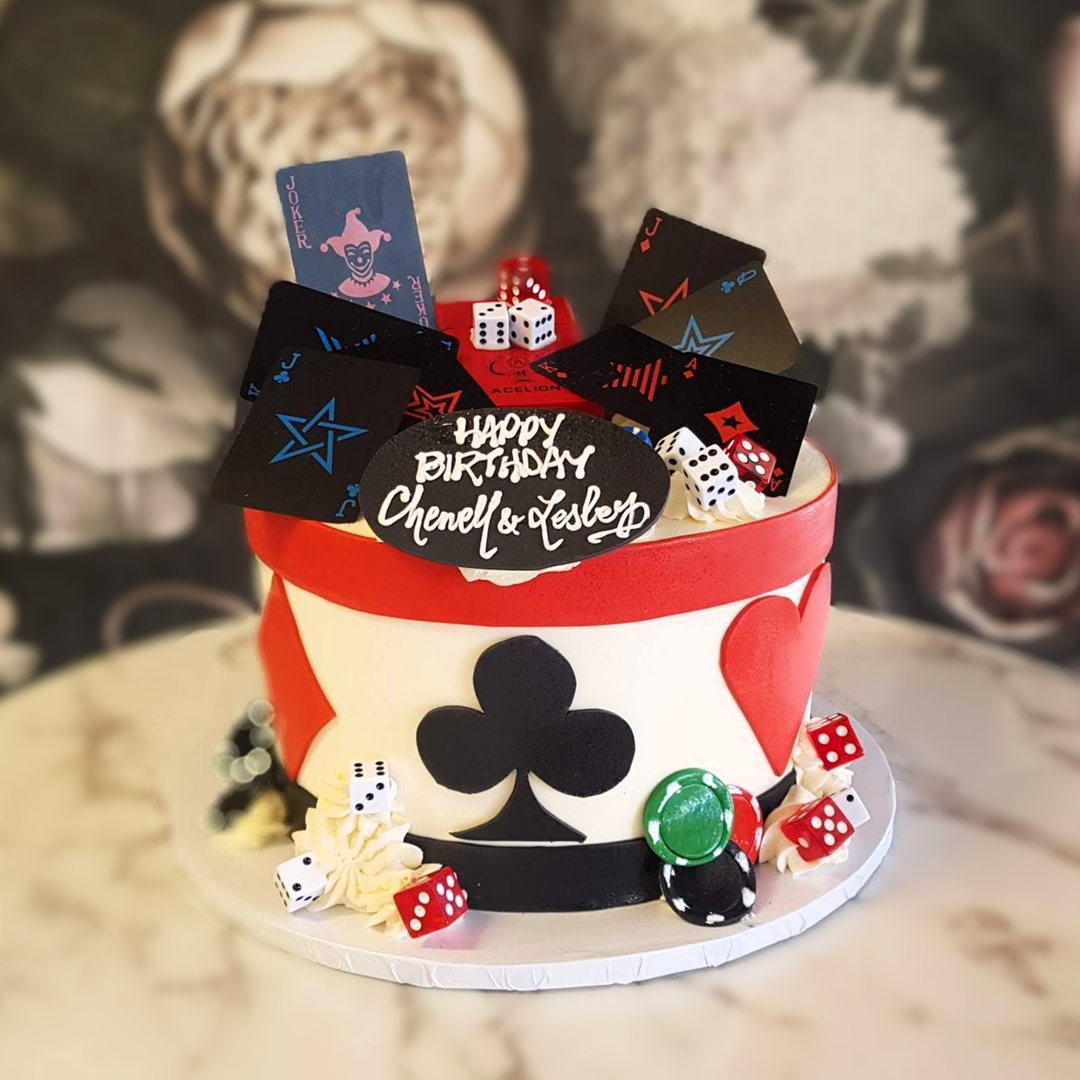 Mens cake, womens cake, poker, gamble cake, luxury cake, party cake, cake delivery vegas, casino, hobbies, cards, chips, dice