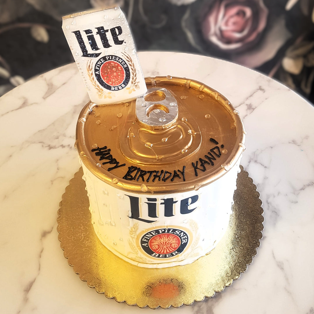 Cool mens cake, mens birthday, beer party, cake delivery vegas, dads cake, mens celebration, brew barrel, beer cake, miller lite