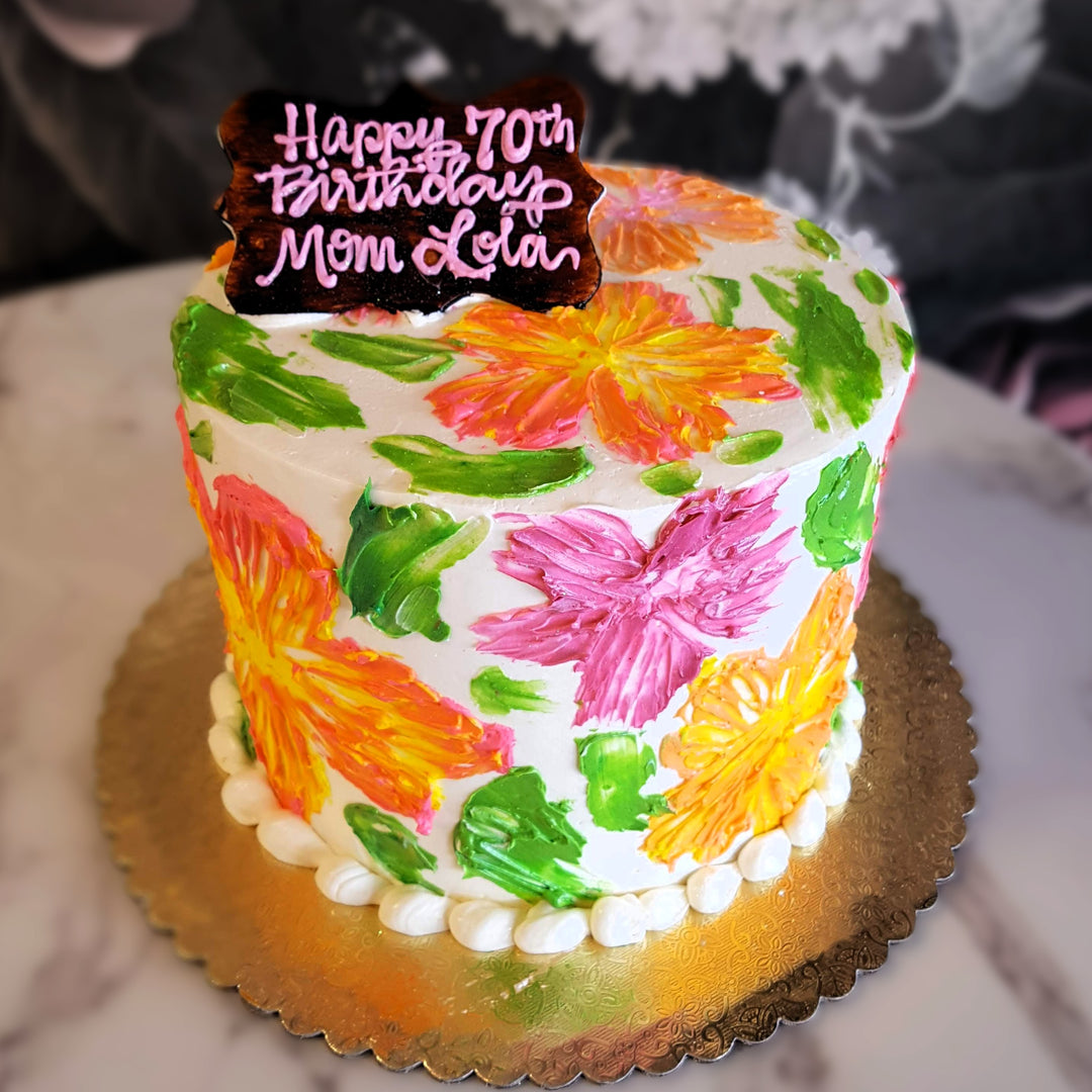 Spring themed cake, pastel floral cake, cake for girls, cake for easter, floral cake, cake delivery vegas, bakery near me, April birthday, March birthday, Aries cake, Taurus birthday, old lady cake, 50s women, 60th birthday, 65th birthday, mom's birthday 