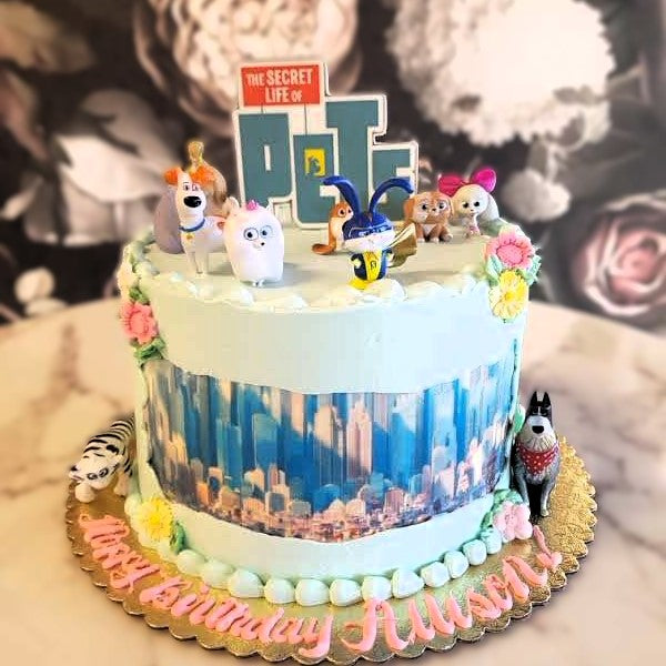 Animal cakes, 5 year old cake, girl cake, boy cake, last minute cake, The Secret Life of Pets cake, pets topper cake, cake for kids vegas, bakery near me, best cakes vegas