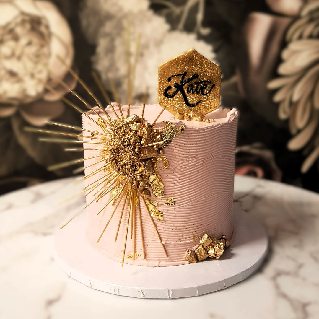 pink and gold cake, aesthetic cake, cake for girls, pink cake, cake for ladies, cake delivery vegas, bakery near me, classic cake, cake for mom, cake for girlfriend, mom's birthday, celebration cake