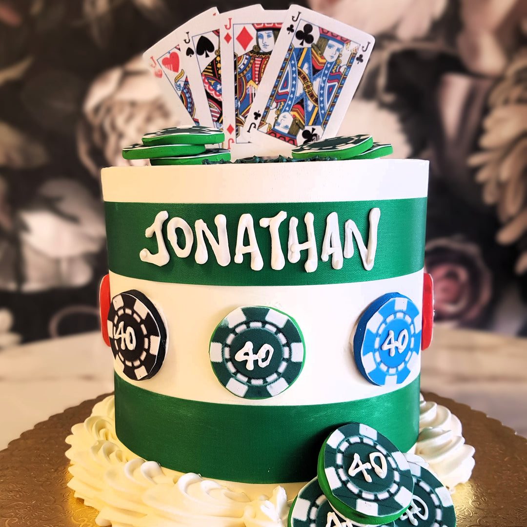 Mens cake, poker, gamble cake, luxury cake, party cake, cake delivery vegas, casino, hobbies, cards, chips