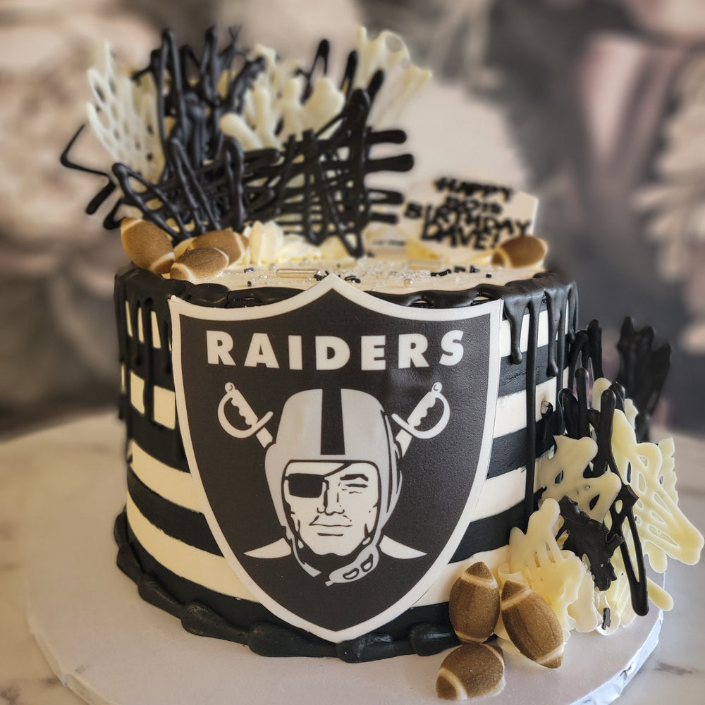 raiders cake, football cake, sports, hobbies, mens cake, bakery vegas, superbowl