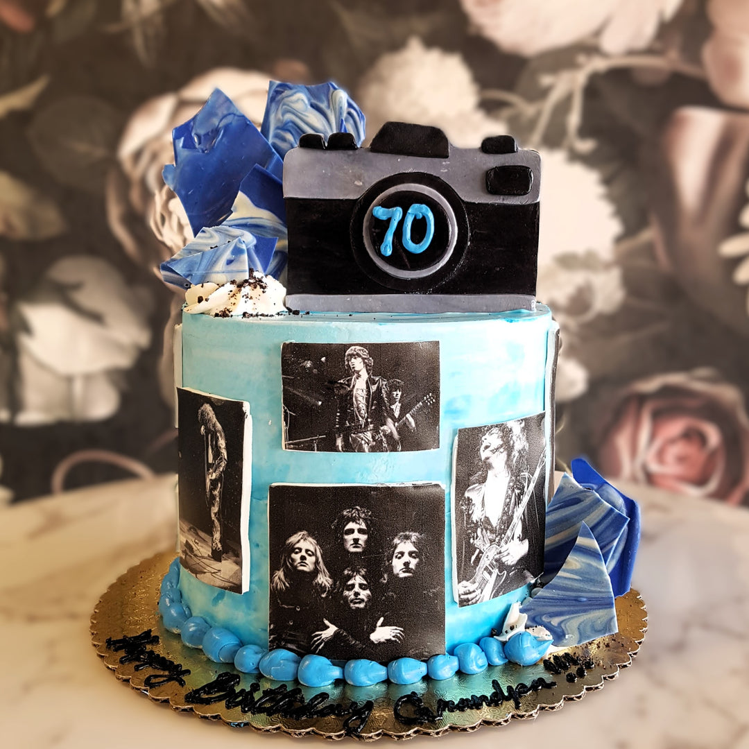 Mens cake, Mens birthday, Rockstar, Music lover, Photography, Best cake vegas, Cake delivery Vegas, Bakery near me, Blue cake