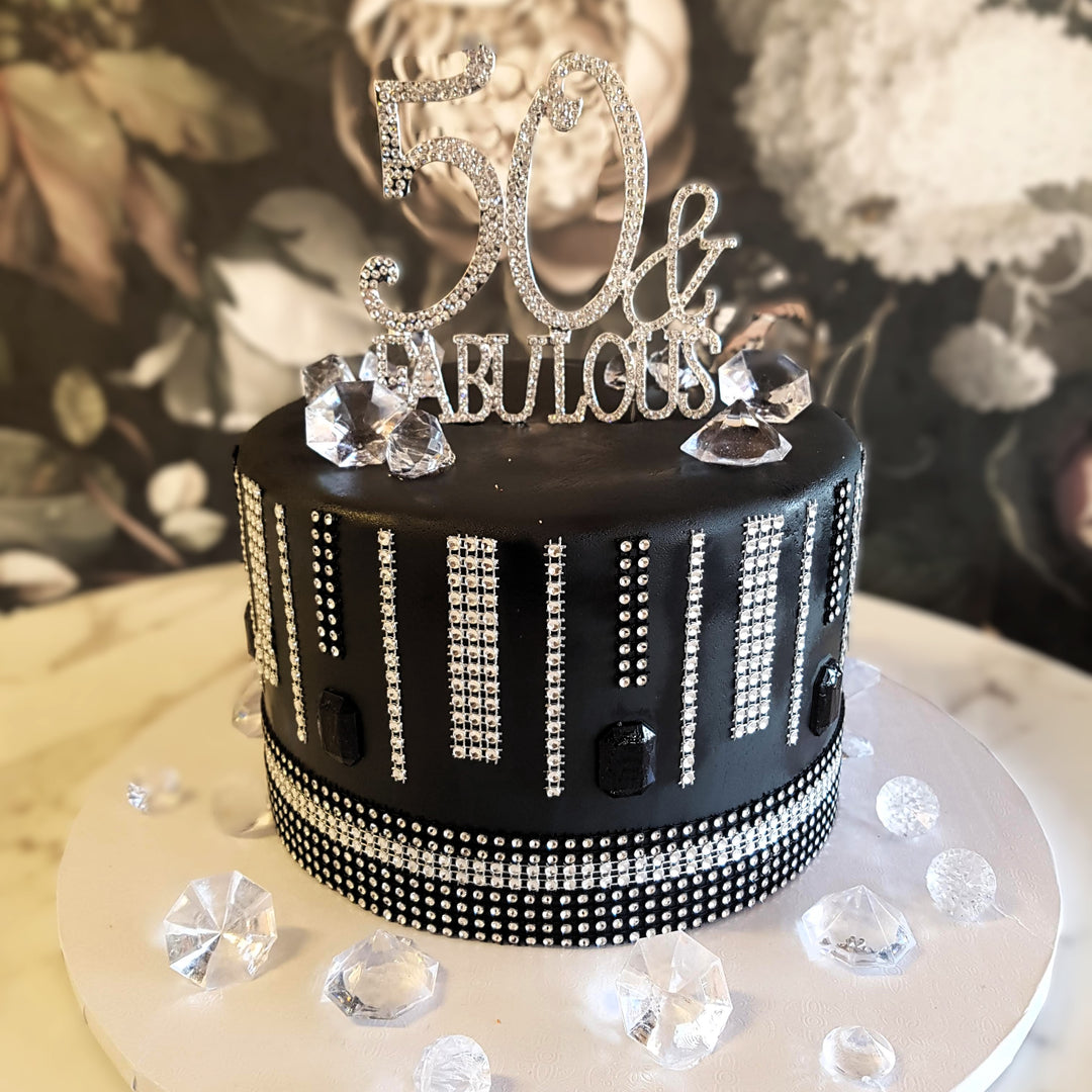 cake for her, black and silver, cake with diamond, cake delivery vegas, bakery near me, luxury cake, old lady cake, 50s women, 60th birthday, 65th birthday, mom's birthday, Mother's Day