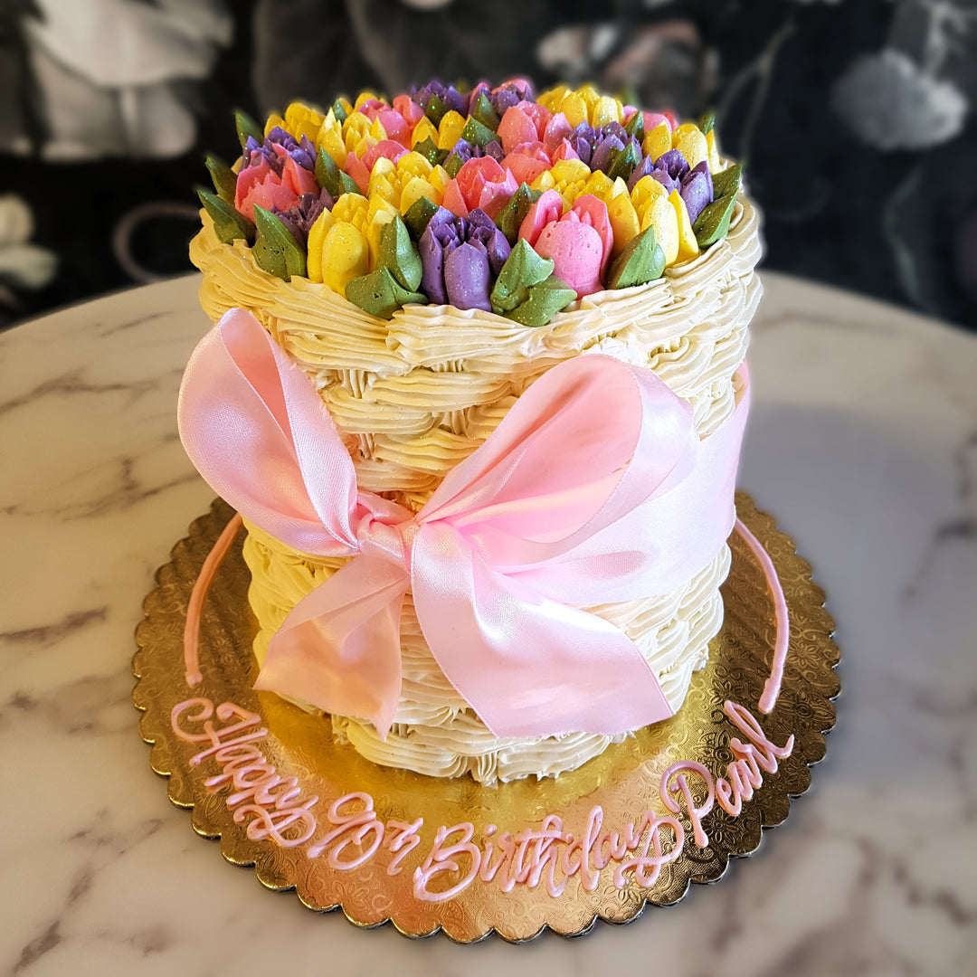 Spring themed cake, pastel floral cake, cake for girls, cake delivery vegas, bakery near me, old lady cake, mom's birthday, valentines, cake for girlfriend cake for her