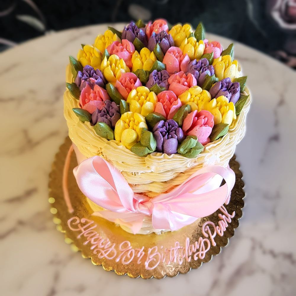 Spring themed cake, pastel floral cake, cake for girls, cake delivery vegas, bakery near me, old lady cake, mom's birthday, valentines, cake for girlfriend cake for her