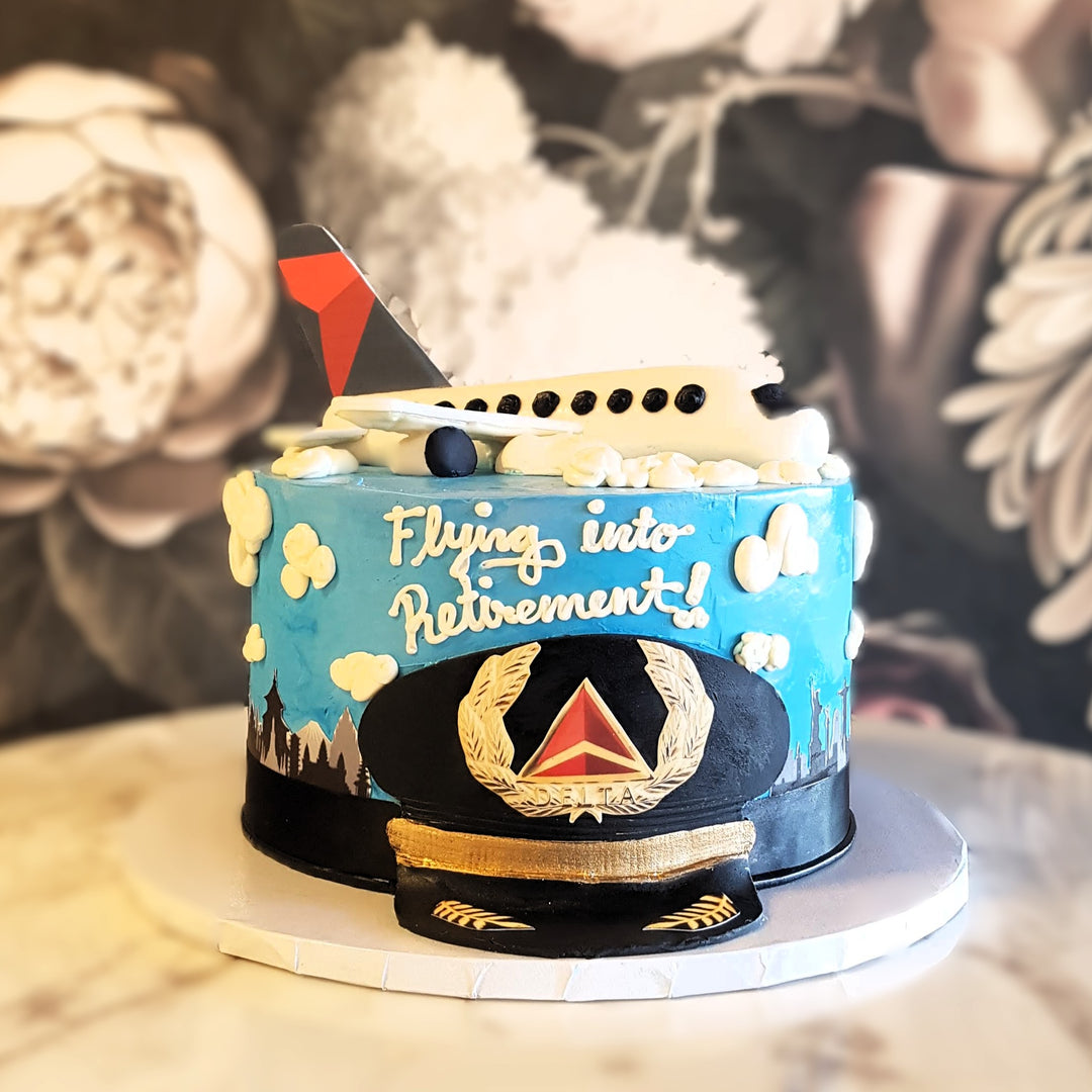 Pilot cake, aviation, mens birthday, cool cakes, cake delivery vegas, retirement cake, flight, airplane, retirement Cake