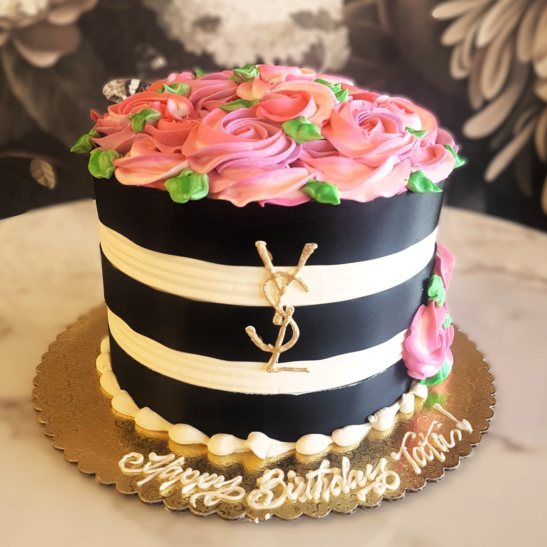 YSL cake, luxury cake, women's cake, cake for her, designer cake, 50th birthday, Mother's day, cake for girls, cake for teens