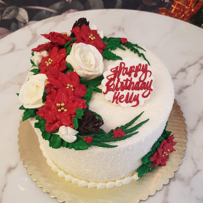 Christmas birthday cake, gorgous stunner cake, holiday cake, florals and birthdays, girlfriend cake, mom cake
