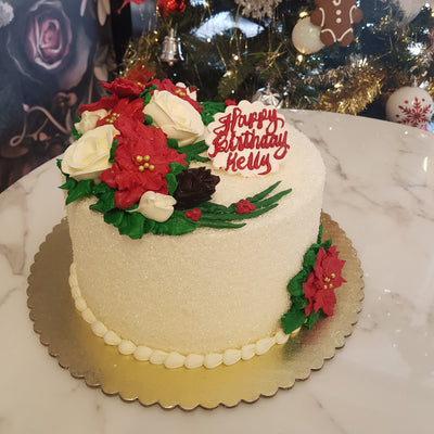 Poinsettia blooms christmas cake, delivery, best cake in las vegas, most popular christmas design