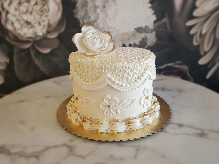 Scroll Elegance | Manila Lace | Embroidery Cake