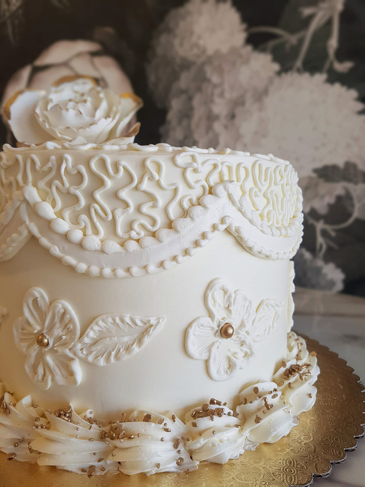 Scroll Elegance | Manila Lace | Embroidery Cake