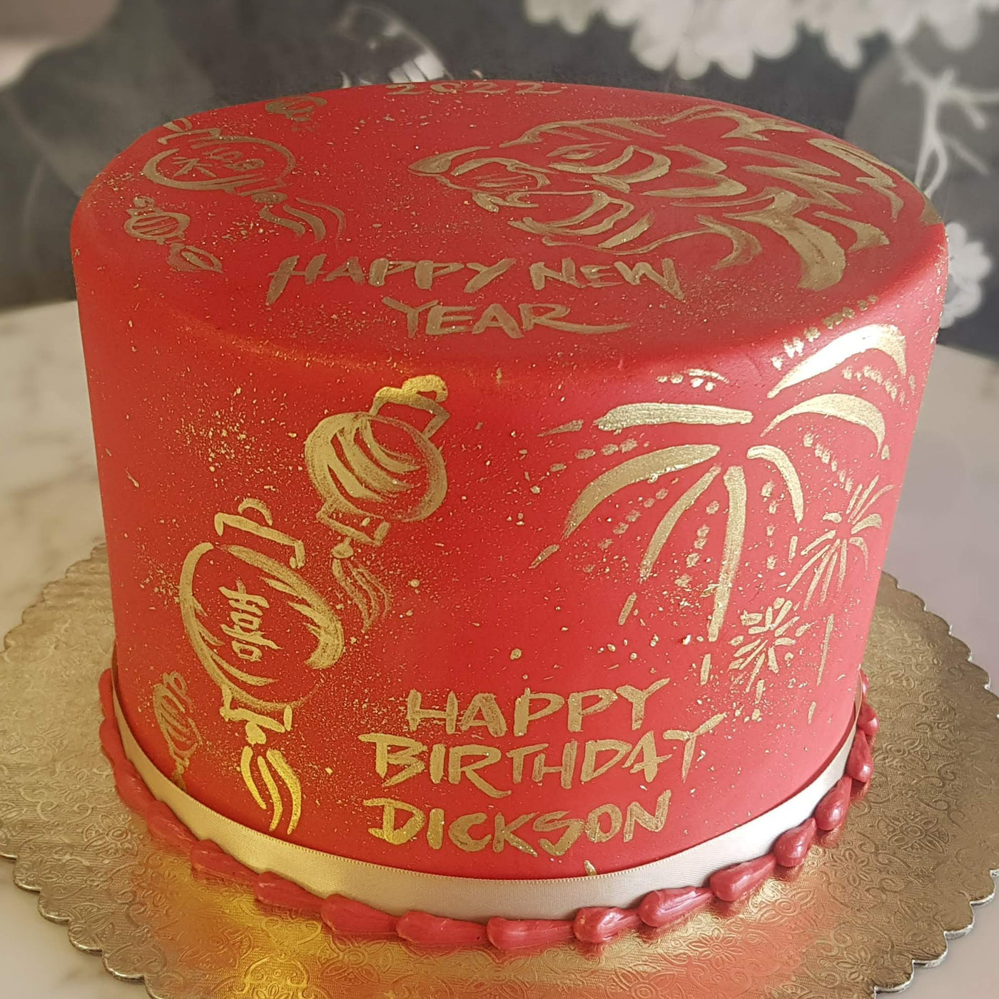 Handpainted gold and red chinese cake