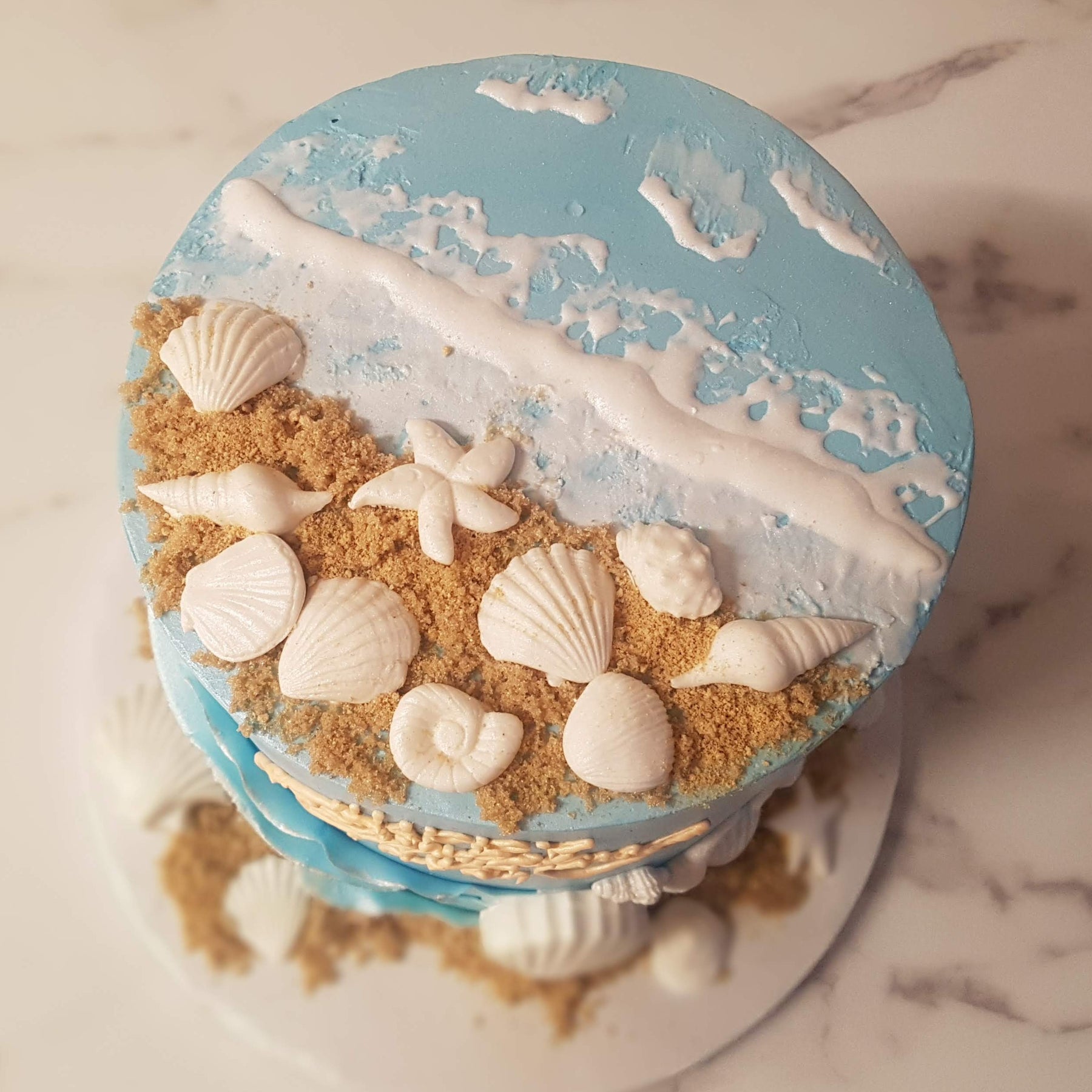 Modern Coastal Cake | Beach Cake | Sea Shell Cake – Rolling In Dough Bakery
