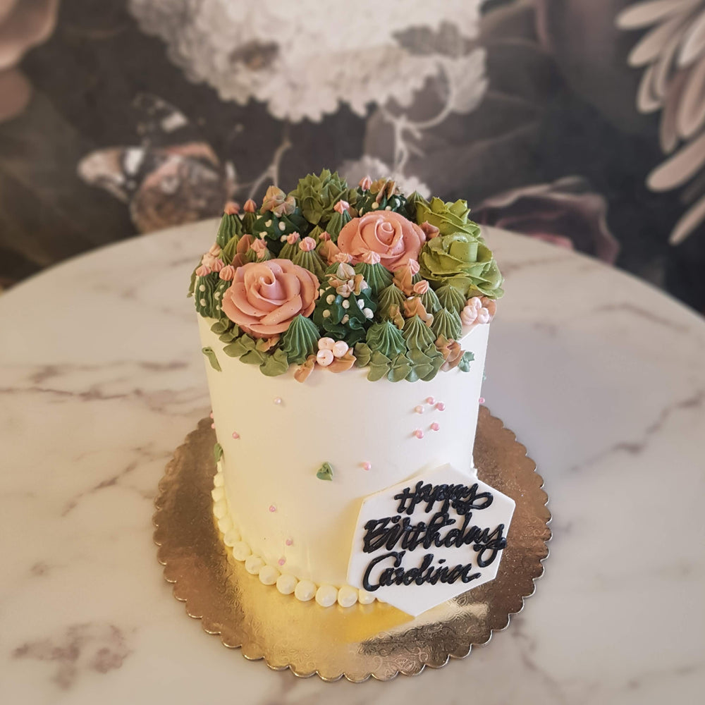 succulent cake roses cake buttercream dragees cactus boho rustic cake