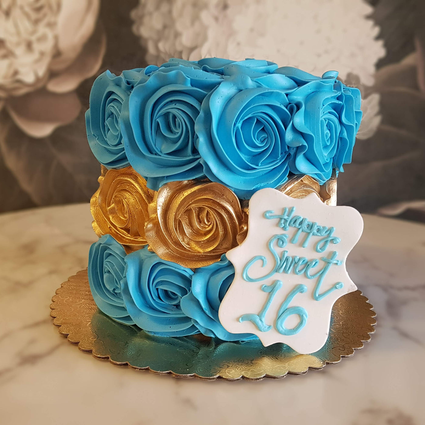 blue cake sweet 16, quince cake, small debut cake