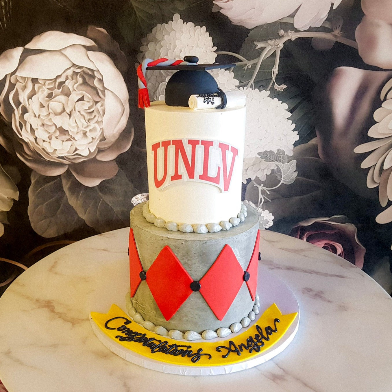 unvl rebels cake, graduation cake, congrats grad cake