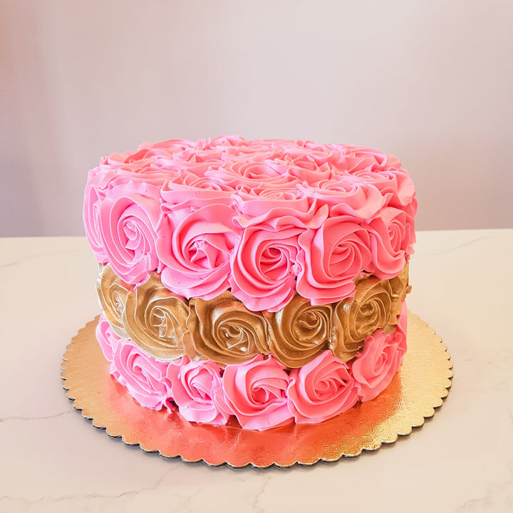 gold peek-a-boo cake, rosette cake, baby shower cake, its a girl cake, it's a boy, cake, oh baby cake, elopement cake